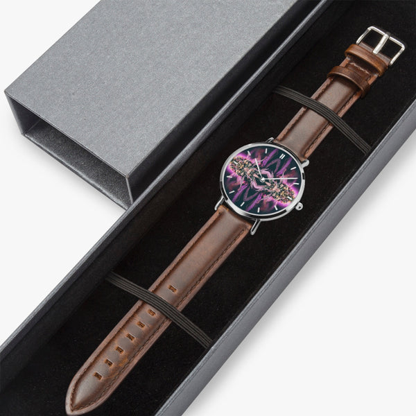 DIXL Purple Haze Leather Strap Quartz Watch (Silver With Indicators)