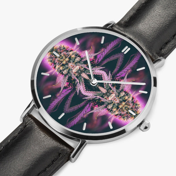 DIXL Purple Haze Leather Strap Quartz Watch (Silver With Indicators)