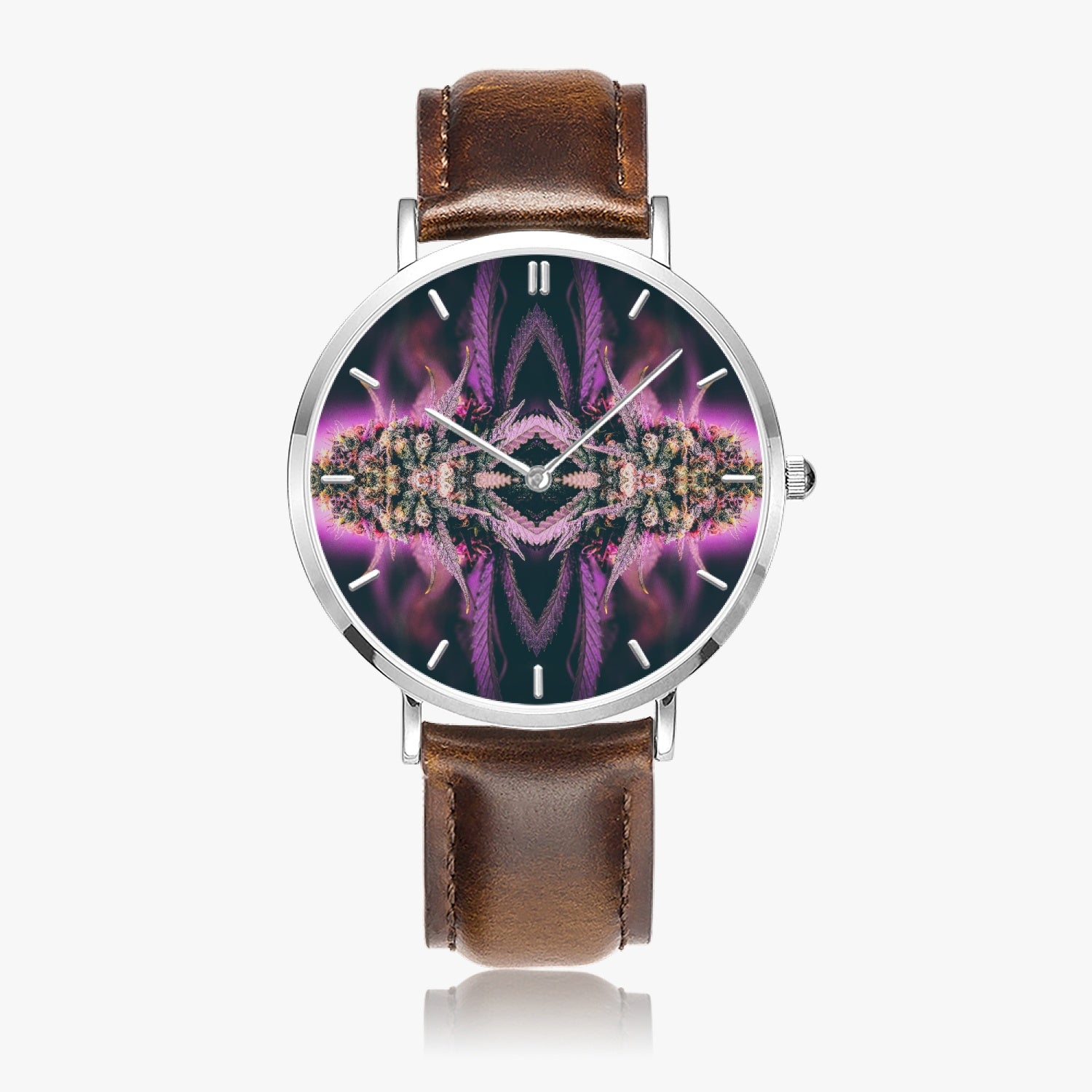 DIXL Purple Haze Leather Strap Quartz Watch (Silver With Indicators)