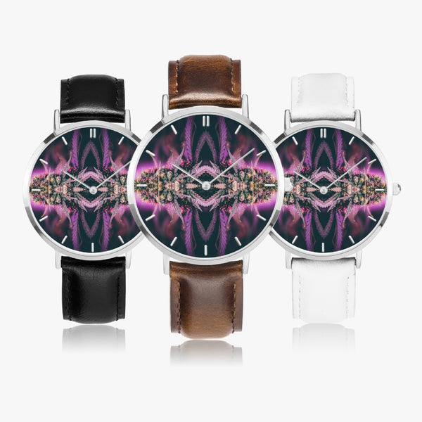 DIXL Purple Haze Leather Strap Quartz Watch (Silver With Indicators)